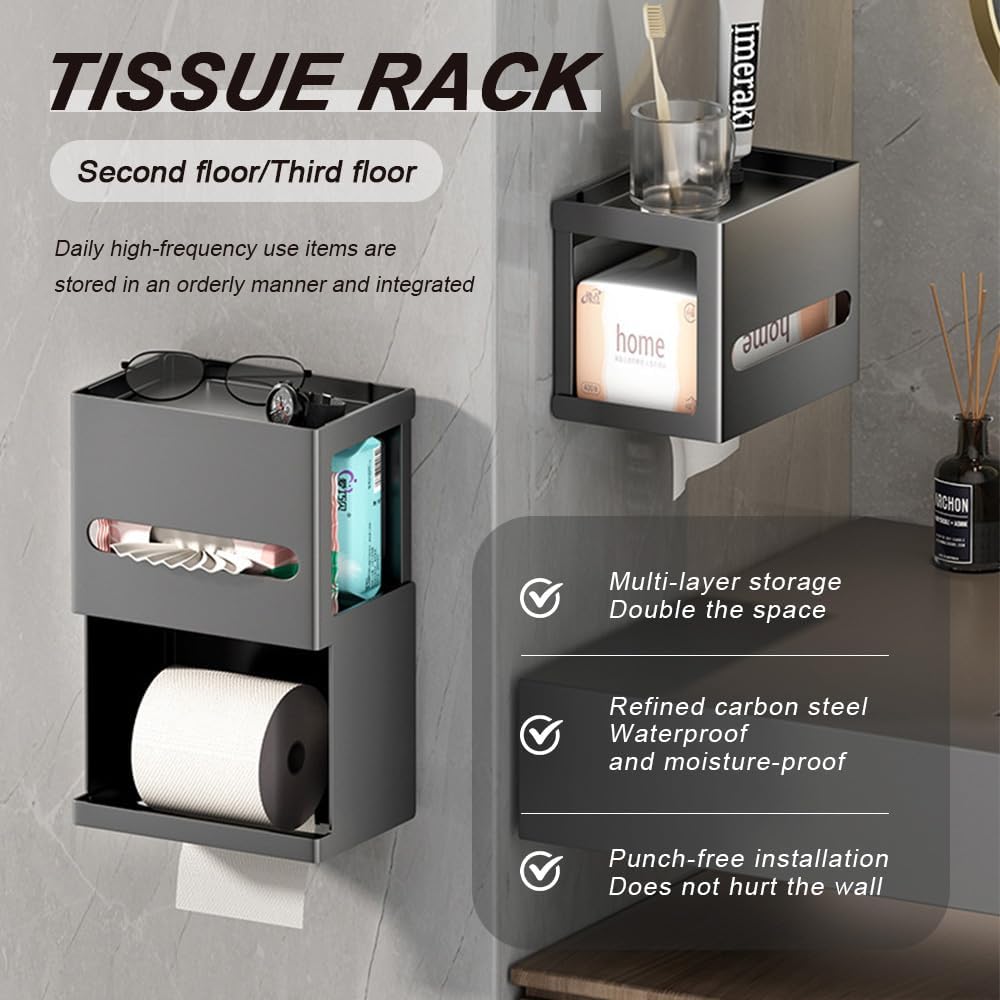 Skiennix Toilet Paper Holder - Multifunctional Stainless Steel Dispenser with Phone Shelf
