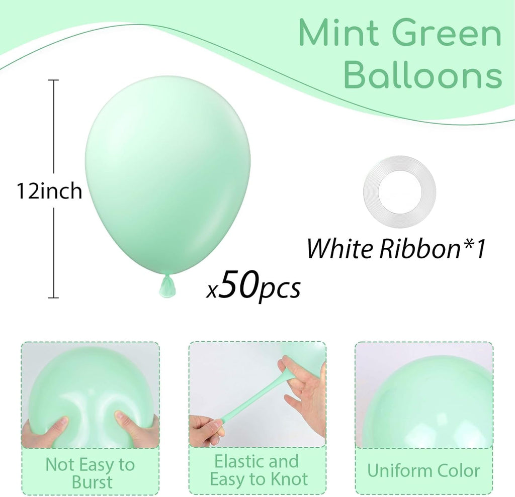 Mint Green Balloons - 12-Inch Latex Balloons | 50-Pack for Wedding, Baby Shower & Birthday Decor
