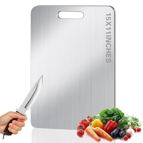 BLOCE Titanium Cutting Board for Kitchen, Stainless Non Stick Chopping Board, Upgrade Double Sided Food-Grade Titanium Board for Kitchen for Meat Cheese Vegetable (Large)