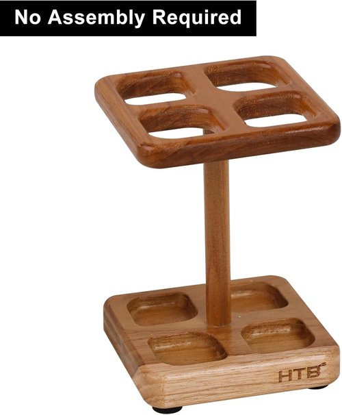 HTB Toothbrush Holder - Teak Bathroom Organizer for Countertop | Versatile Storage for Brushes & Razors