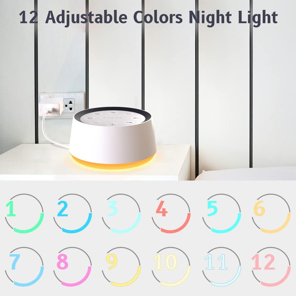 Skiennix Brown Noise Sound Machine - 30 Soothing Sounds & 12 Color Night Light | Memory Function & 36 Volume Levels