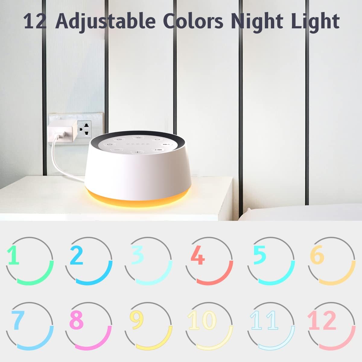 Skiennix Brown Noise Sound Machine - 30 Soothing Sounds & 12 Color Night Light | Memory Function & 36 Volume Levels