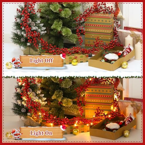 2 Pack 8.9ft Christmas Red Berry Garland with String Lights - Holiday Decor