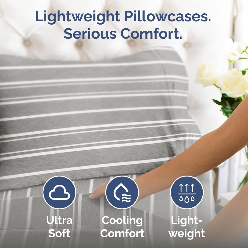 Skiennix Standard Pillow Cases Set of 4 - Soft Hotel Quality Covers - Machine Washable Grey Stripes