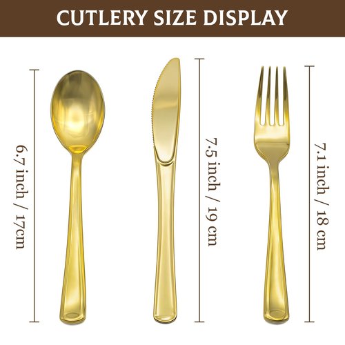 Glowserve 153 Pack Gold Plastic Silverware - Heavy Duty Gold Silverware Set - 51 Forks, 51 Knives, 51 Spoons Plastic Cutlery Disposable Utensils Set for Holiday, Party, Dinner, Wedding Gathering