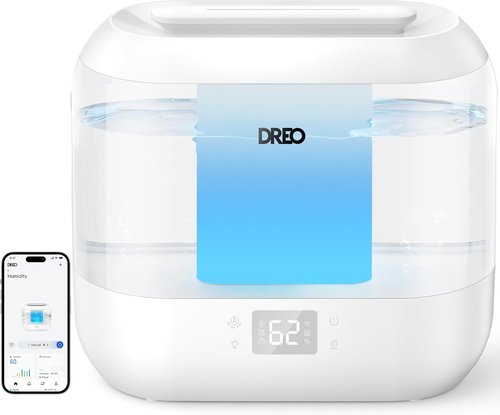 Dreo Smart Humidifier - 4L Top Fill Cool Mist for Large Rooms | 36H Runtime, Touch/App/Voice Control, Nightlight, White