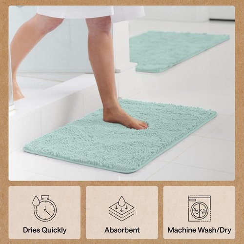 GORILLA GRIP Bath Rug Mat - Thick Soft Absorbent Chenille | Quick Dry Microfiber, 24x17, Seablue