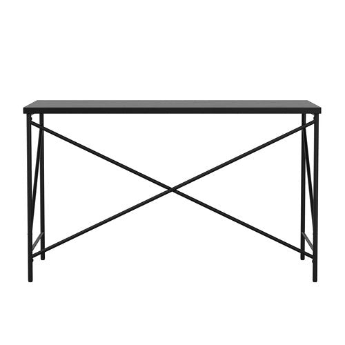 Martha Stewart Maddox Home Office Parsons Desk in Black Wood Grain with Oil Rubbed Bronze Metal X-Frame
