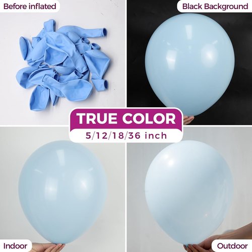 Bezente Pastel Blue Latex Party Balloons - 36 Inch Round Helium Balloons for Birthdays & Events