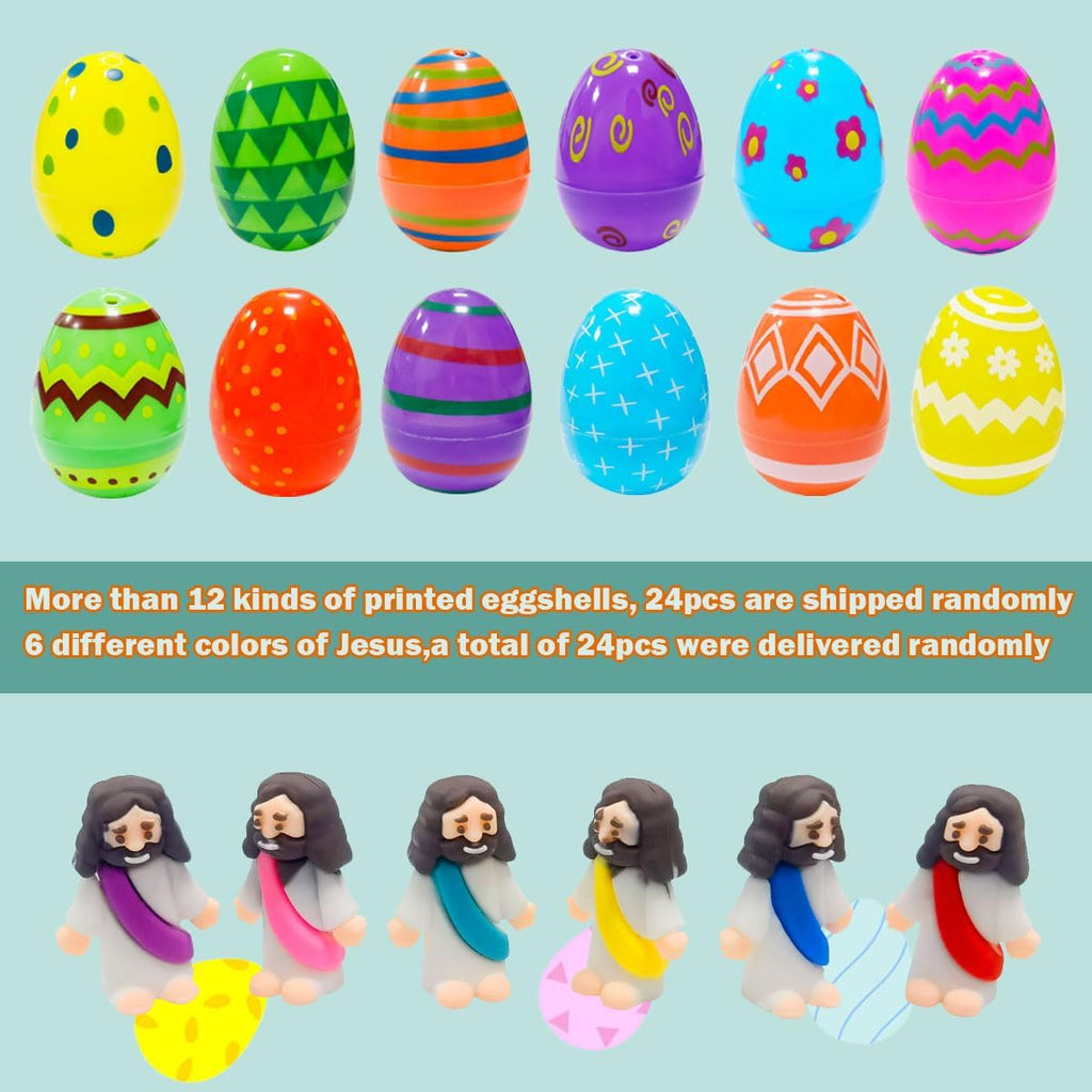 Skiennix 24 Pcs Prefilled Easter Eggs - Mini Jesus Figurines for Kids | Perfect Easter Basket Stuffers
