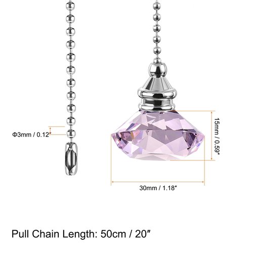 uxcell 20 Inch Ceiling Fan Pull Chain, Decorative Crystal Fan Pull Chain Ornament Extension, 3mm Diameter Beaded Diamond Pendant, Pink
