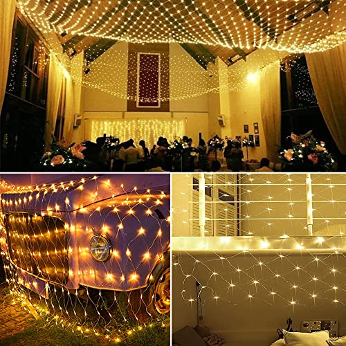 Christmas Net Lights 360 LED Mesh Fairy String Lights 12ft x 5ft Warm White Connectable Outdoor Holiday Decor