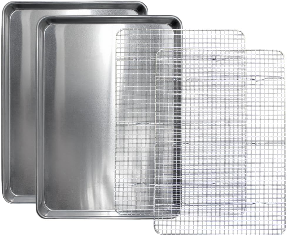 Regine Switzerland Cookie Sheet Set - Commercial Quality Aluminum Baking Pan & Stainless Steel Rack | 13x18, Rust & Warp Resistant