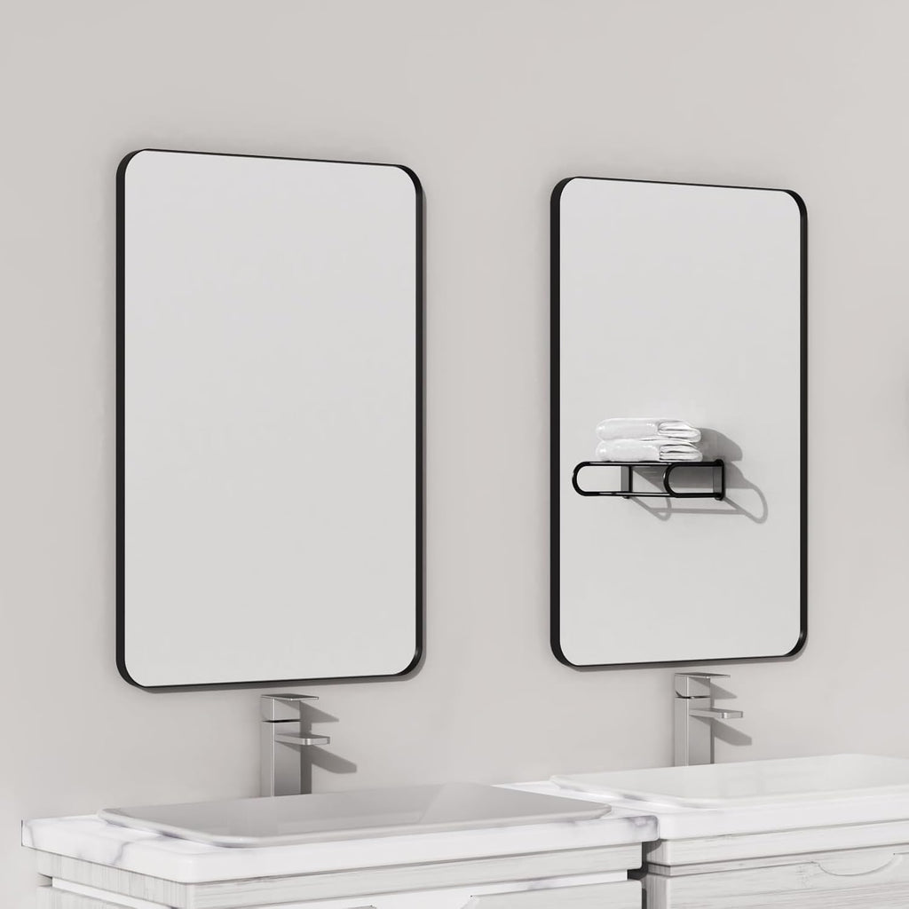 VocalStar Bathroom Mirror - 18 x 26 Inch Rounded Rectangle Metal Frame | Shatterproof Glass, Ultra-Flush Design