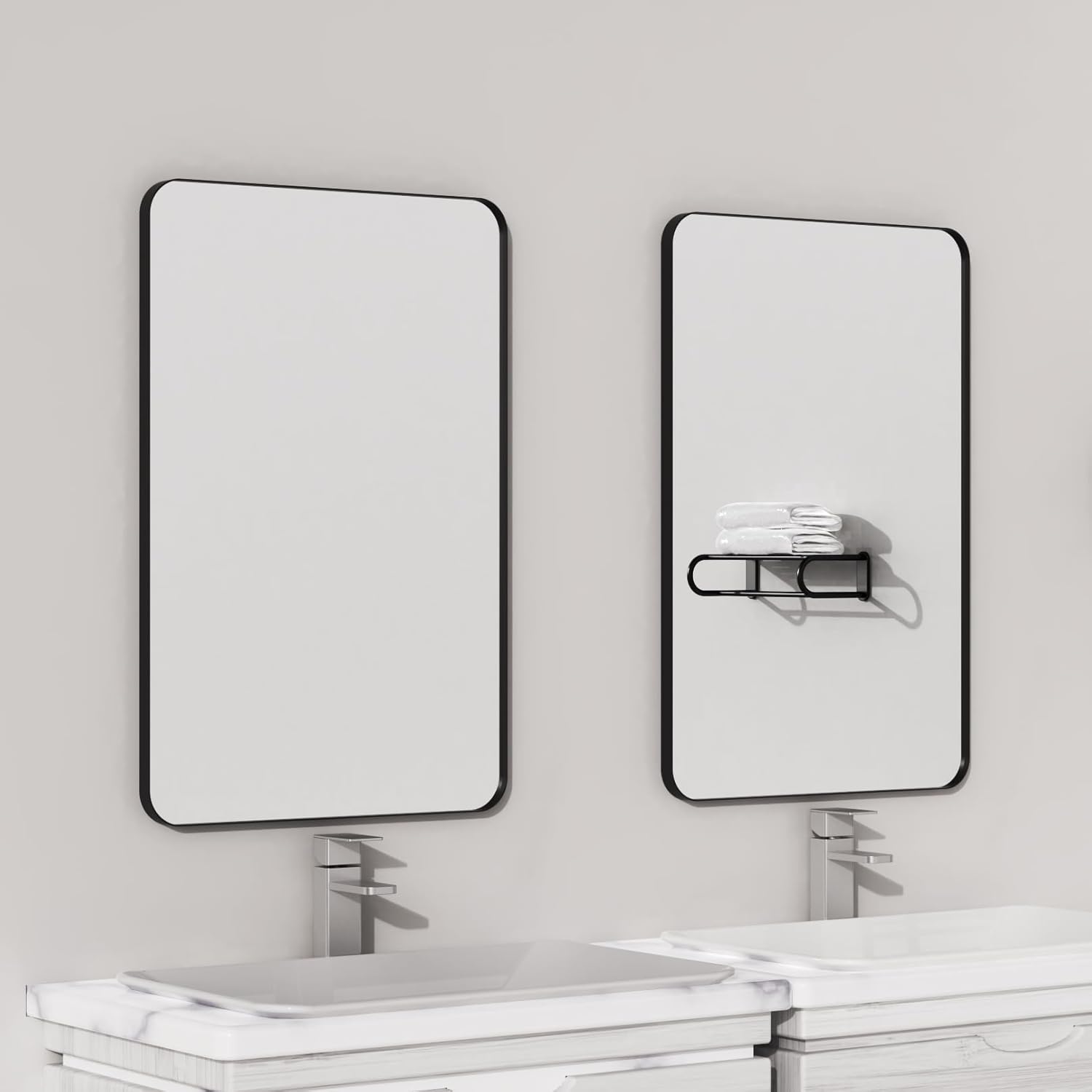 VocalStar Bathroom Mirror - 18 x 26 Inch Rounded Rectangle Metal Frame | Shatterproof Glass, Ultra-Flush Design