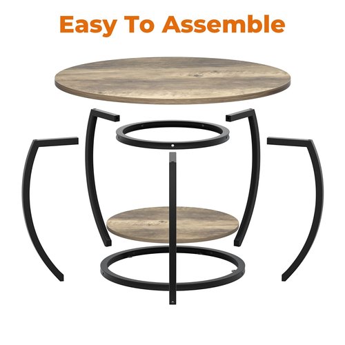 GreenForest Round Coffee Table with 2-Tier Open Storage, 27.6 inch Small Circle Coffee Tables with Adjustable Feet, Modern Mini Center Table for Small Living Room, Grey Wash