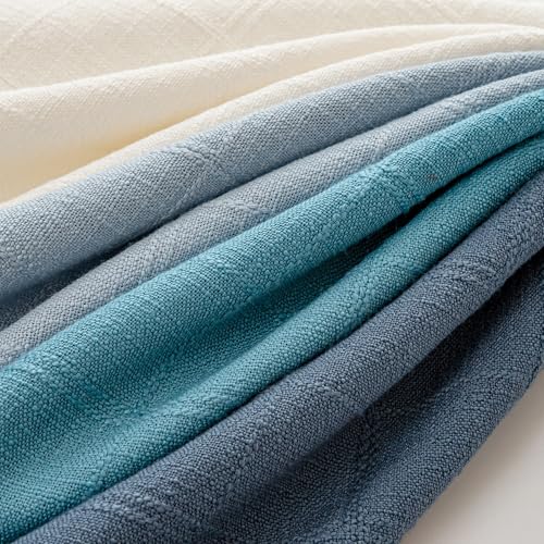 Set of 4 Blue Decorative Pillow Covers 18x18 Inch - Plaid Design