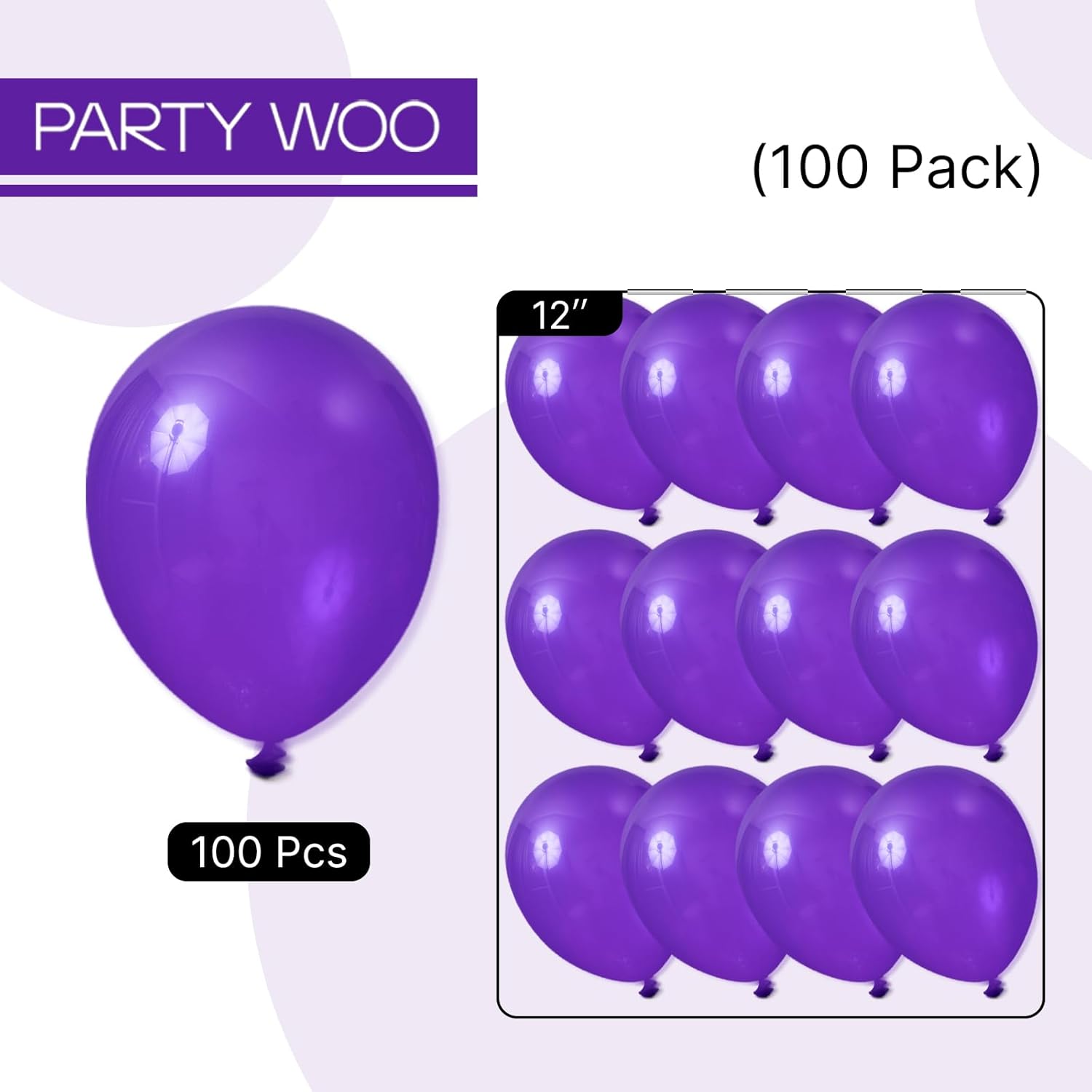 PartyWoo Dark Purple Balloons - 100pcs 12-Inch Royal Purple Latex Helium Balloons for Celebrations
