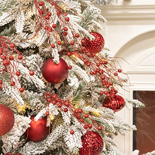 Red Christmas Tree Picks Set of 20 Glittered Twigs for Holiday Decor