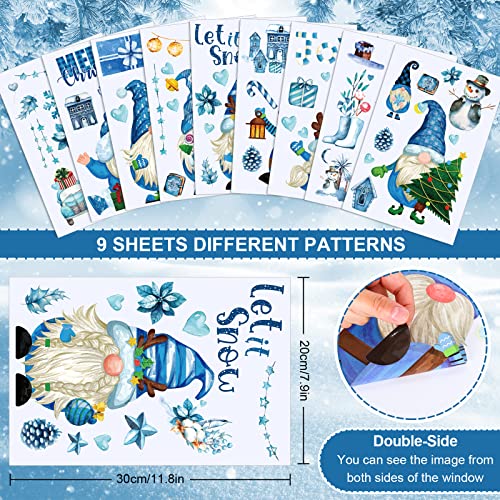 Winter Gnome Window Clings - 9 Sheets Christmas Snowflakes Snowman Holiday Decorations