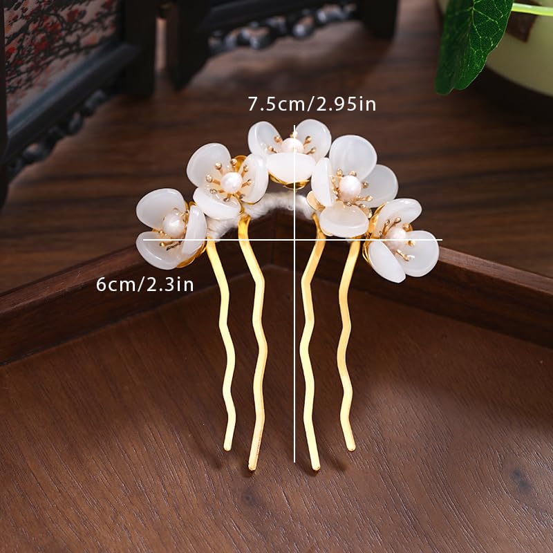 Chinese Hanfu Wedding Hair Pins Pearl Flower Tassels 2pcs