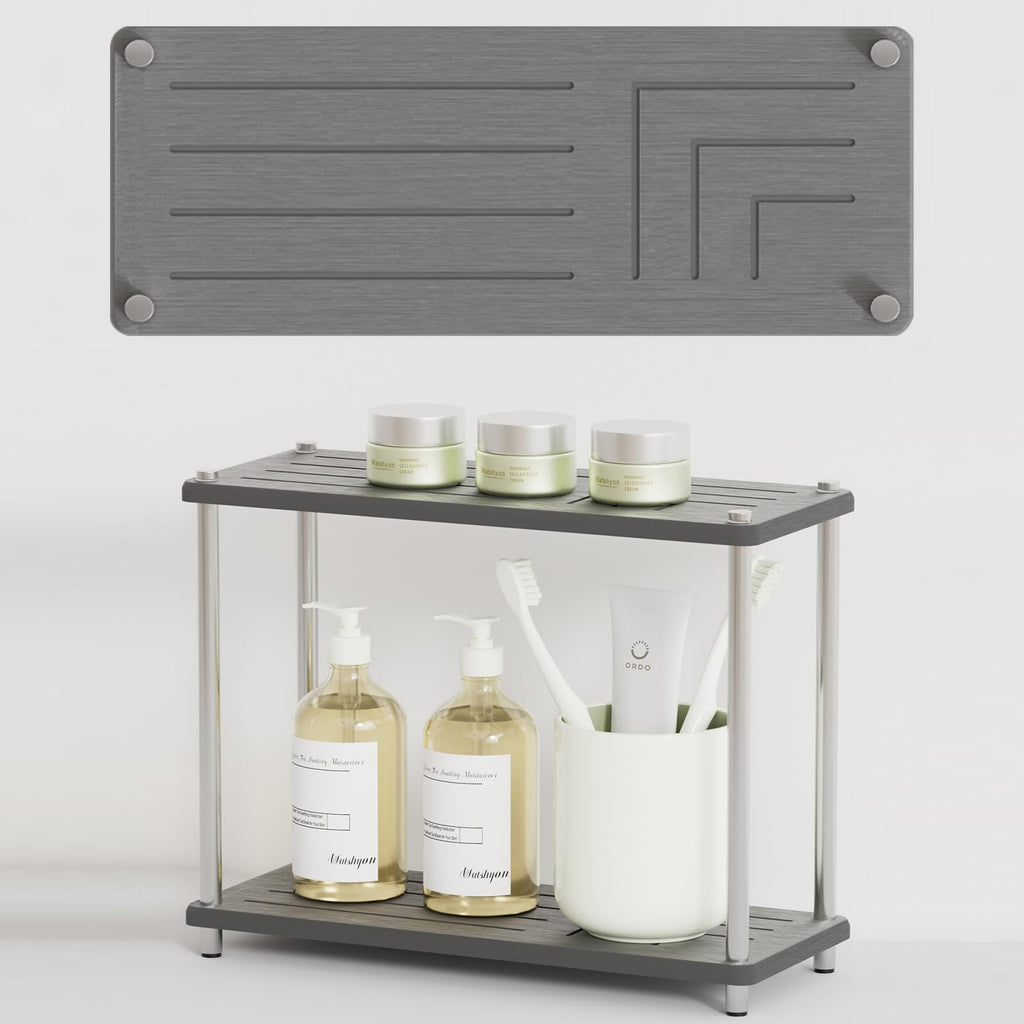 2 Tier Bathroom Organizer and Storage Water Absorbing Stone Bathroom Counter Organizer, Skincare Organizers with Perfume & Makeup