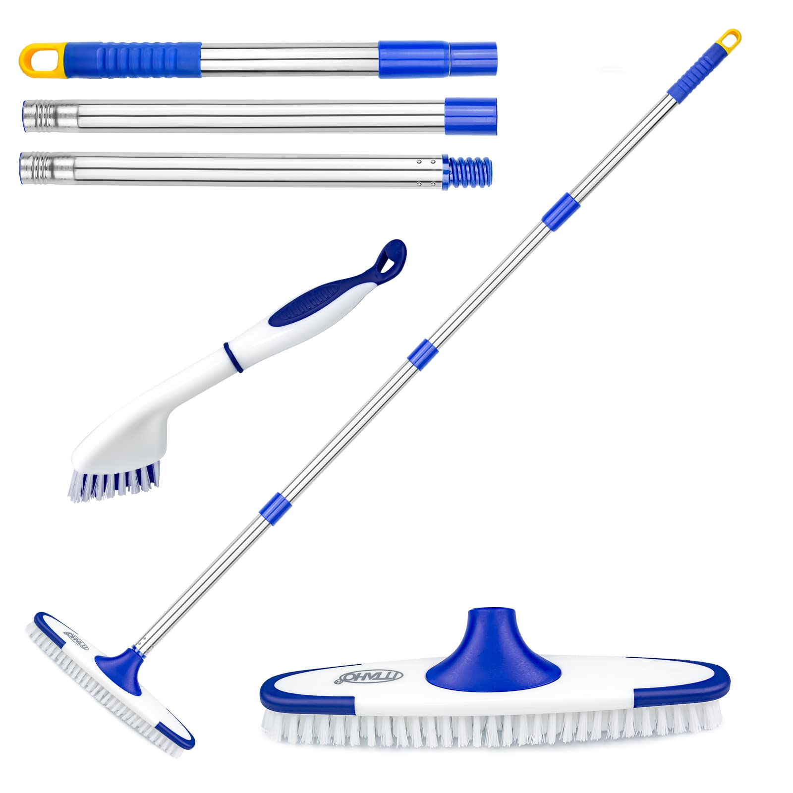 ITTAHO Floor Scrub Brush with Long Handle - 53" Deck & Grout Cleaner Brush Set for Tile, Marble, Stone, Bathroom, Patio, Garage, Deck & Floor Cleaning