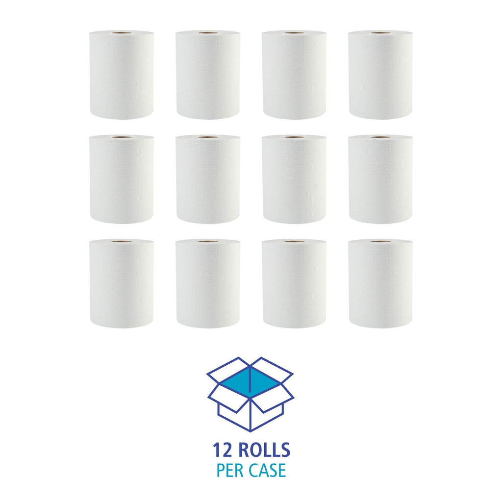 Boardwalk 6261 Hardwound Paper Towels, 1-Ply, 8" x 600ft, White, 2" Core (Case of 12 Rolls)
