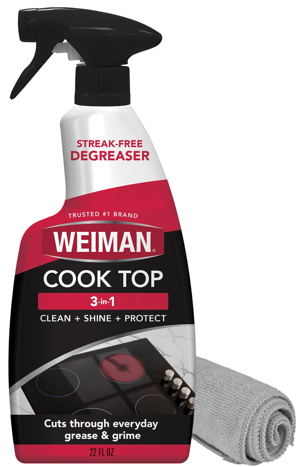 Weiman 22 Fl Oz Cooktop Cleaning Spray & Microfiber Cloth – Cooktop & Oven Cleaner for Streak & Residue Free - Non-Abrasive Degreaser Safe for Glass & Ceramic