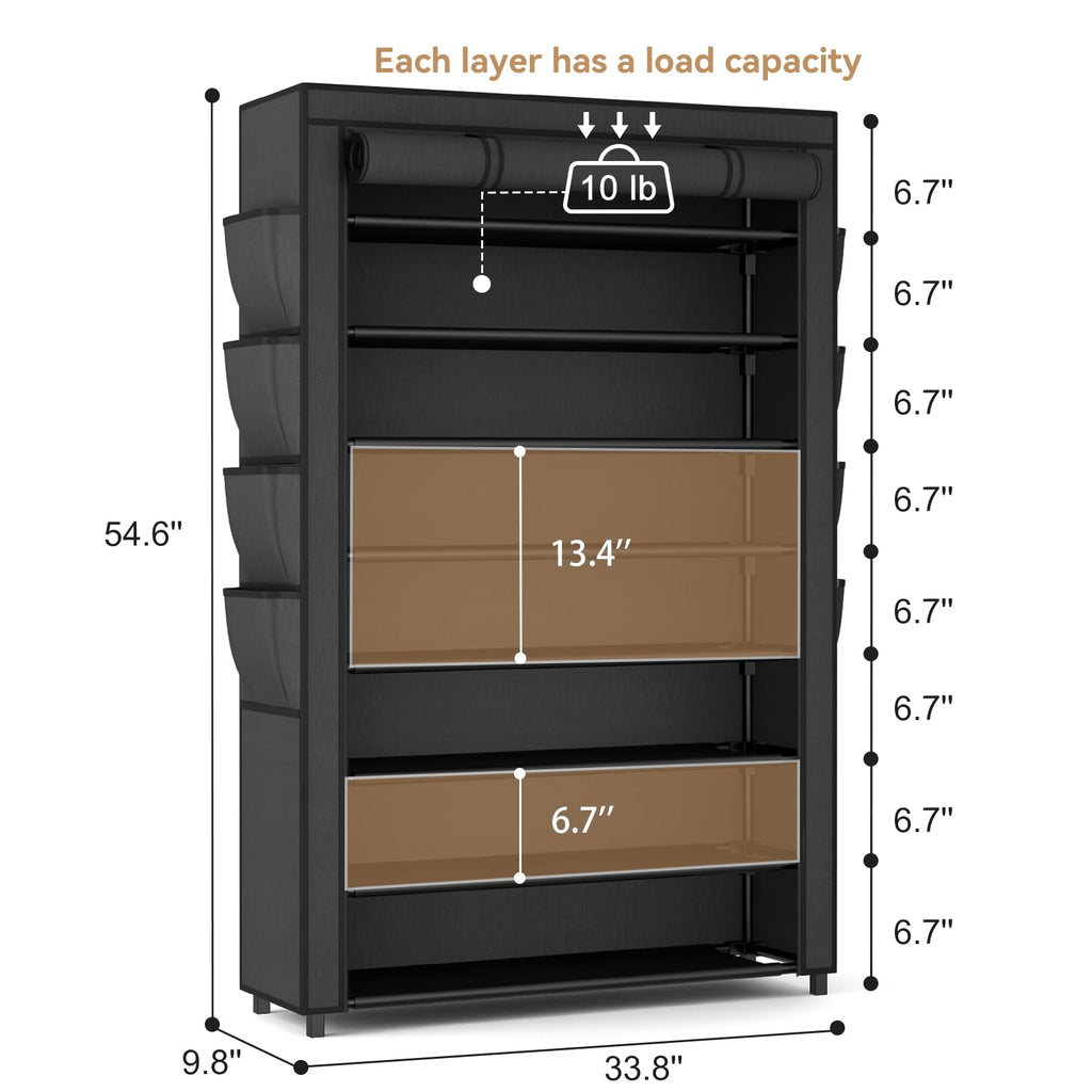 VILICK Shoe Rack with Cover, 8 Tier Tall Shoe Organizer Storage for 36-45 Pair Shoes and Boots Large Shoe Storage Shelf Free Standing Shoe Rack for Closet, Front Door Entrance, Dorm, Garage