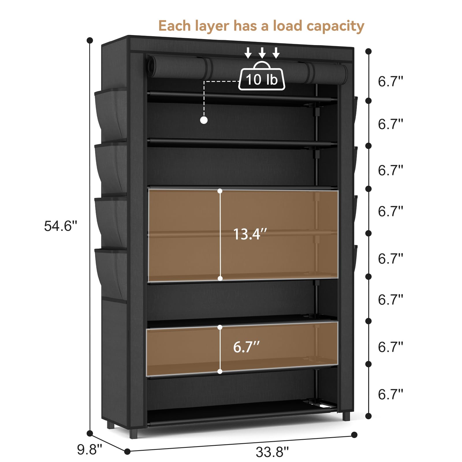 VILICK Shoe Rack with Cover, 8 Tier Tall Shoe Organizer Storage for 36-45 Pair Shoes and Boots Large Shoe Storage Shelf Free Standing Shoe Rack for Closet, Front Door Entrance, Dorm, Garage