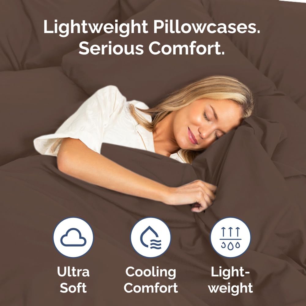 Standard Pillow Cases Set of 2 | Ultra-Soft Hotel Quality Covers - Comfy, Wrinkle-Free, Stain Resistant - Brown