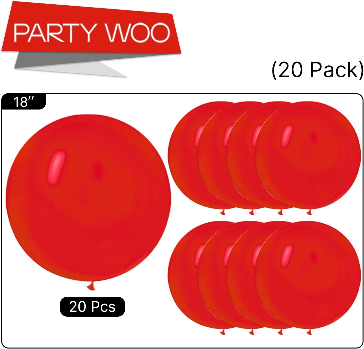 PartyWoo Red Helium Balloons - 18 Inch | 20pcs for Birthday, Graduation & Celebrations