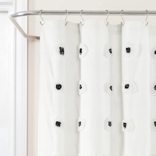 Lush Decor Boho Circle Tufted Yarn Dyed Eco-Friendly Recycled Cotton Shower Curtain, 72" x 72", Black