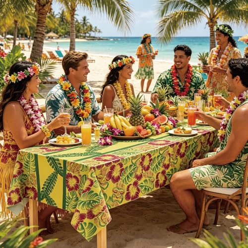 Luau Party Decorations - Hawaiian Tablecloths, 2 Pack, 51.2x86.6in