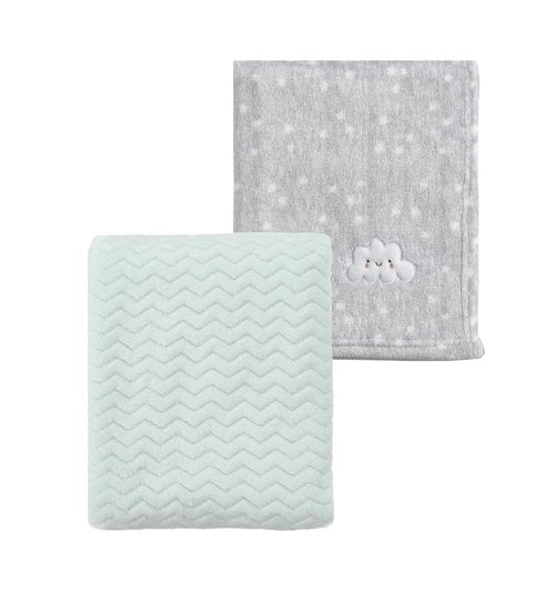 CREVENT 2Pcs 30''X40'' Cute Cozy Fluffy Warm Baby Blankets for Infants Toddlers' Bedding Crib Cot Stroller - Grey Cloud + Avocado Green