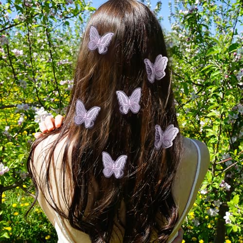 Purple Embroidery Butterfly Hair Clips Double Layer Lace Barrettes 5pcs
