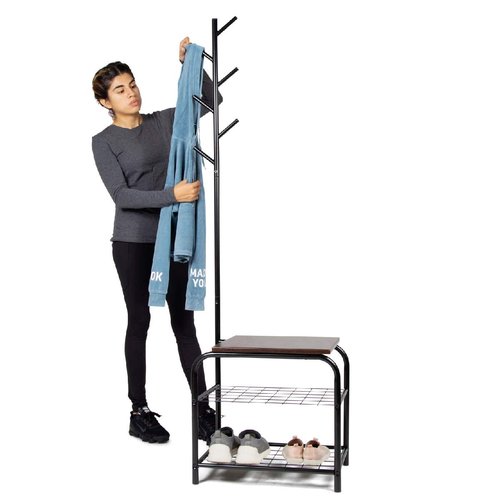 Milliard Coat Rack Hall Tree with Bench (Black)