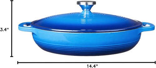 Lodge Essential Enamel Braiser - Induction-Safe & PFAS-Free Cookware - 3.5 Quart, Caribbean Blue | Oven-Safe Up to 500°F