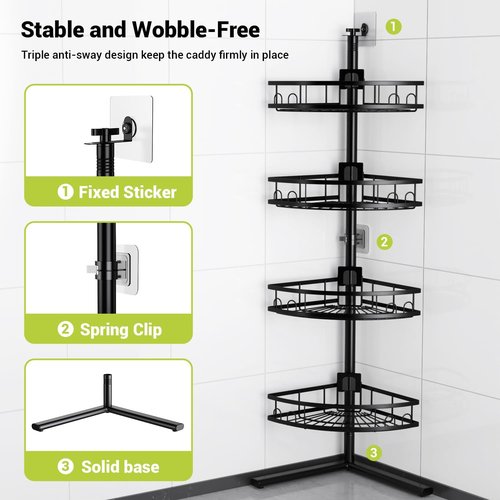 Aitatty Corner Shower Caddy - 4-Tier Rustproof Organizer Shelf for Bathroom | Black Floor Stand