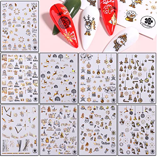Christmas Nail Art Stickers Gold Holographic Snowflake Decals - 9 Sheets