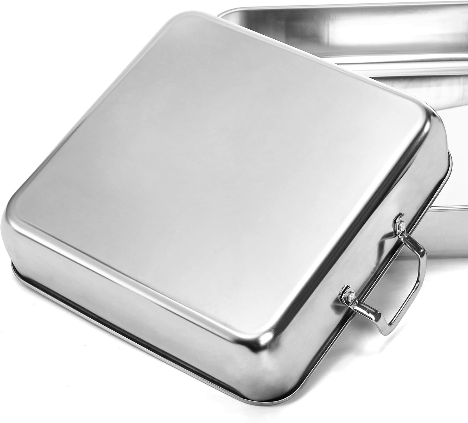 Tebery Square Cake Pan Set - Deep Stainless Steel Nonstick Baking Pans with Handles | 3-Piece Bakeware Set