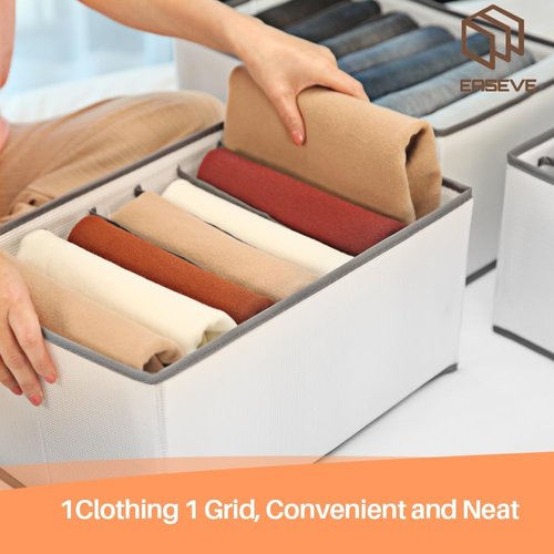 EASEVE Closet Organizer - 6 Pack Foldable Drawer Dividers for Clothes | Stackable Storage Bins
