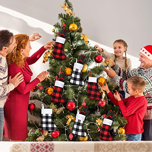 Small Christmas Stockings Set - White Plaid, 24 Pcs, 7 Inch Holiday Decor
