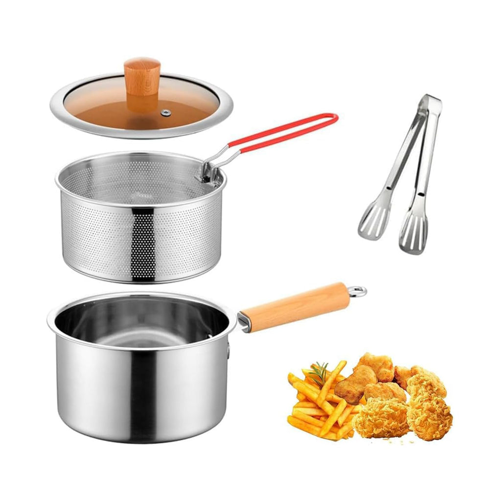 Small Stainless Steel Deep Fryer Pot With Fry Basket for 1-2 person, 2.5L Small Capacity Deep Fryer with Lid, Stock Pot,Stove Top Cooking Pot Deep Fryer With Basket For Cooking Chicken Wings, Seafood