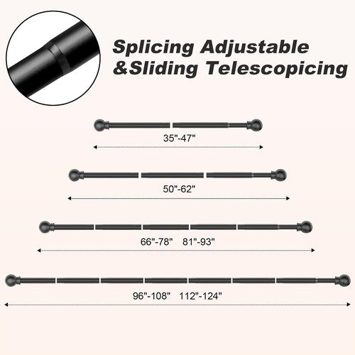 Black Curtain Rods by [Brand Name] | Adjustable Decorative Drapery Rods 36"-48" for Windows
