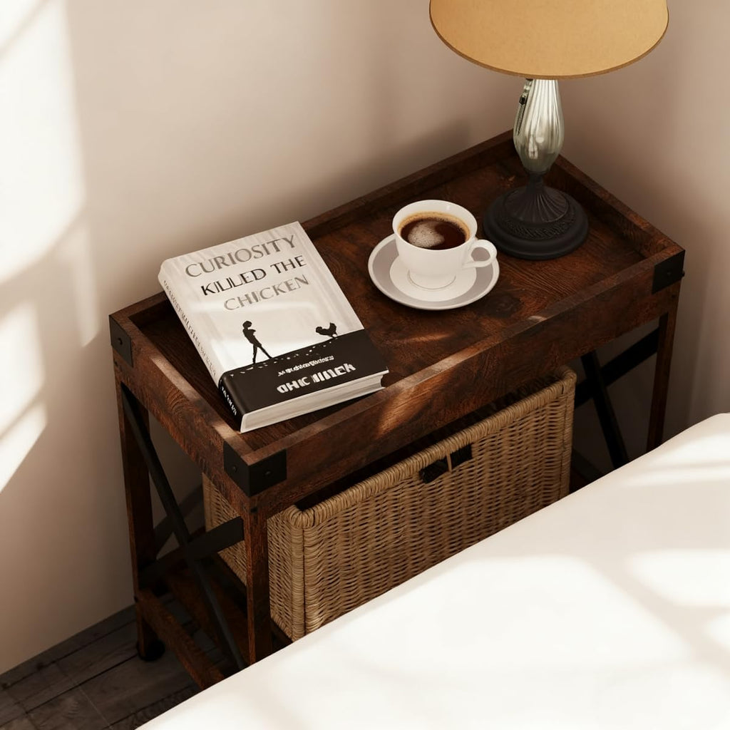ZEXVIDA Narrow Side Table, Slim End Table,Sofa Side Table, End Table Nightstand for Bedroom, Living Room, Small Spaces