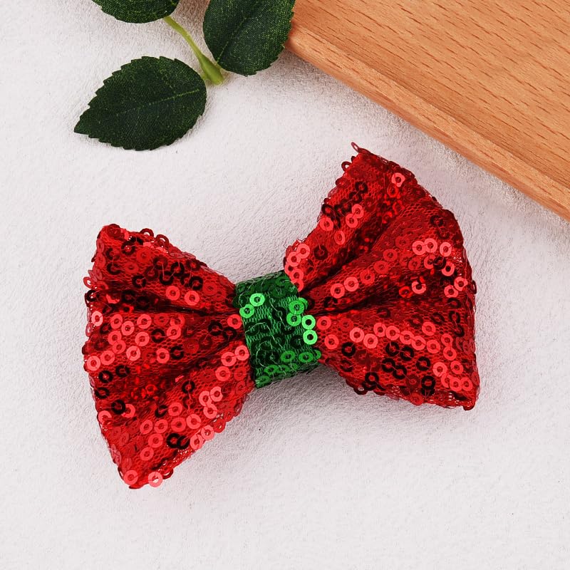 Sdopbinbin Red Christmas Sequin Hair Bow Clips for Women & Girls 2Pcs