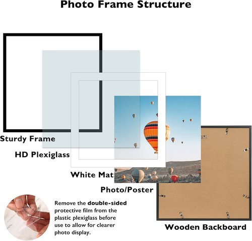 JCJMY 22x22 Black Picture Frame - Display 18x18 Photos with Mat or 22x22 Without Mat | Shatter-Resistant Plexiglass