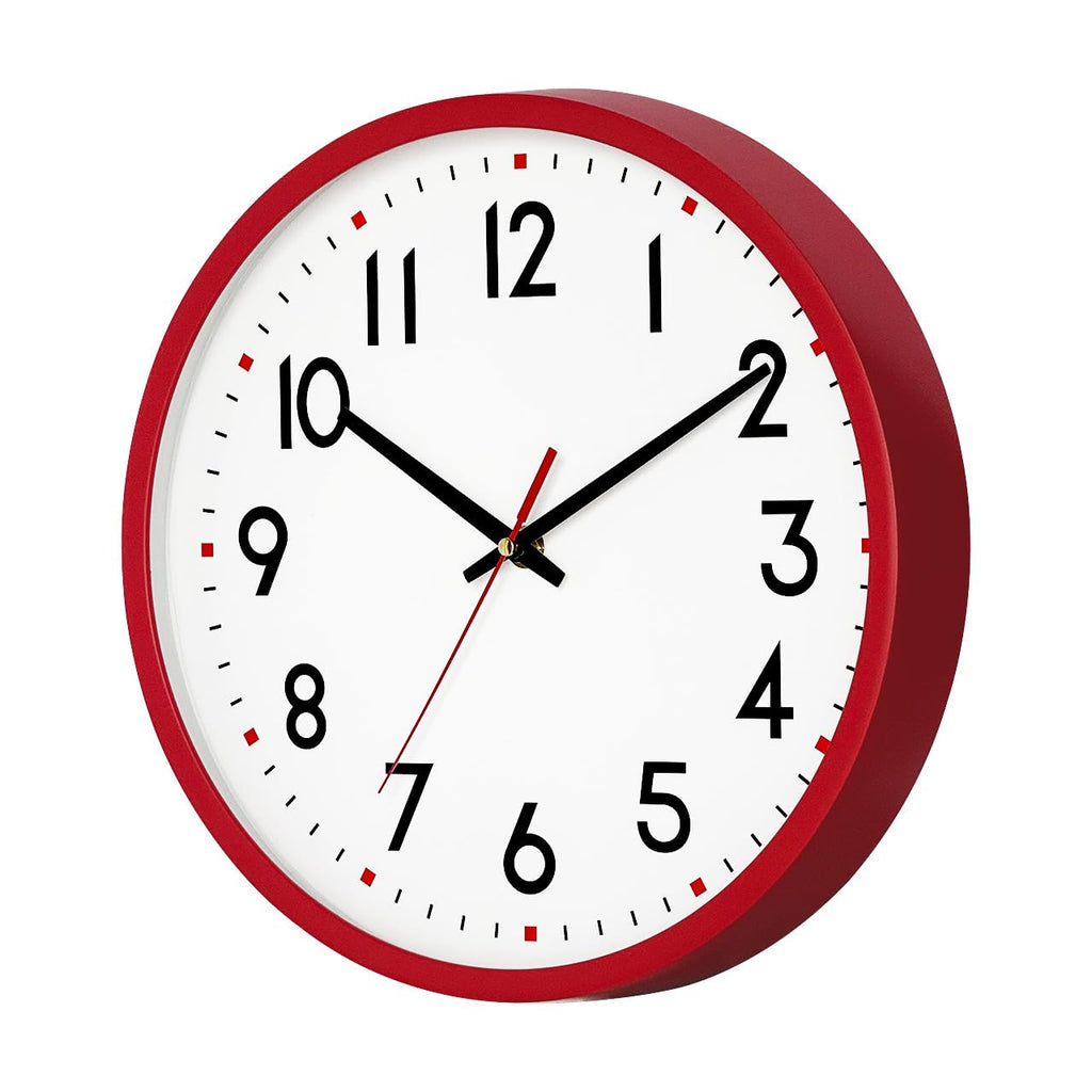 HZDHCLH Wall Clock Red,Silent Wall Clocks Battery Operated 8 Inch Modern Non Ticking Analog Clock Decorative for Kitchen Bedroom Living Room Office Classroom